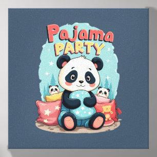 Kawaii Panda Pajama Party Cozy Sleepover Aesthetic Canvas Photo Tile