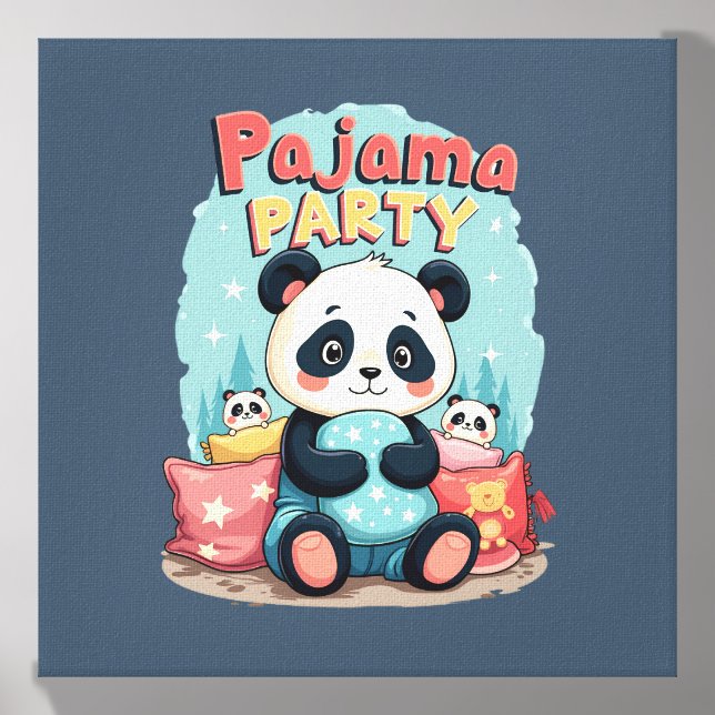 Kawaii Panda Pajama Party Cozy Sleepover Aesthetic Canvas Photo Tile (Front Set)