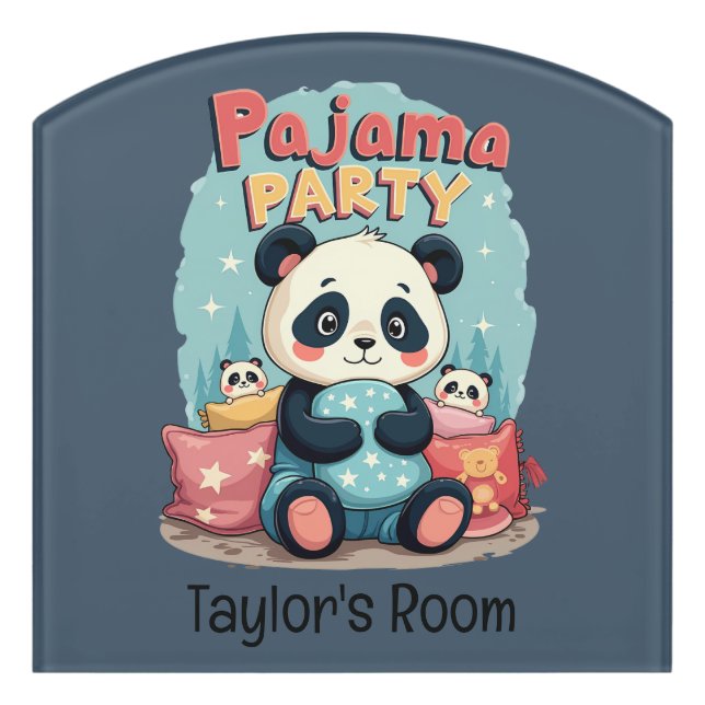 Kawaii Panda Pajama Party Cozy Sleepover Aesthetic Door Sign (Contour Front)