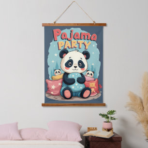Kawaii Panda Pajama Party Cozy Sleepover Aesthetic Hanging Tapestry
