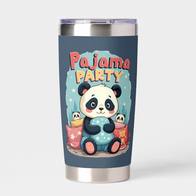 Kawaii Panda Pajama Party Cozy Sleepover Aesthetic Insulated Tumbler (Front)