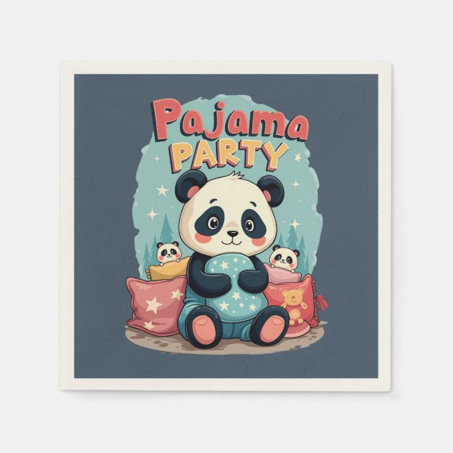Kawaii Panda Pajama Party Cozy Sleepover Aesthetic Napkins (Front)