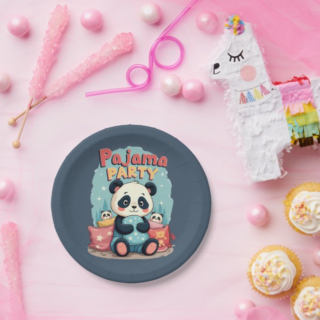 Kawaii Panda Pajama Party Cozy Sleepover Aesthetic Paper Plates (Party)