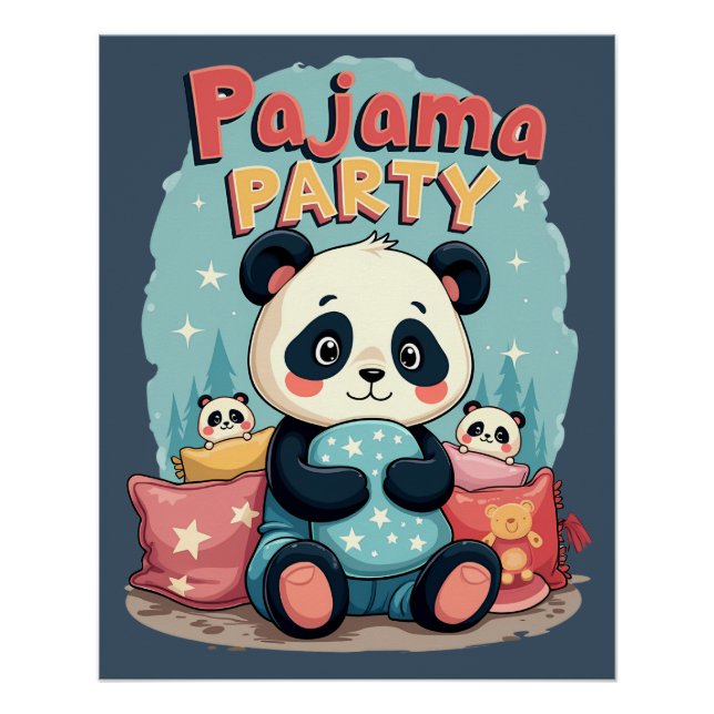 Kawaii Panda Pajama Party Cozy Sleepover Aesthetic Poster (Front)
