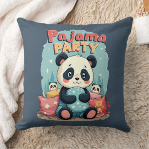 Kawaii Panda Pajama Party Cozy Sleepover Aesthetic Throw Pillow