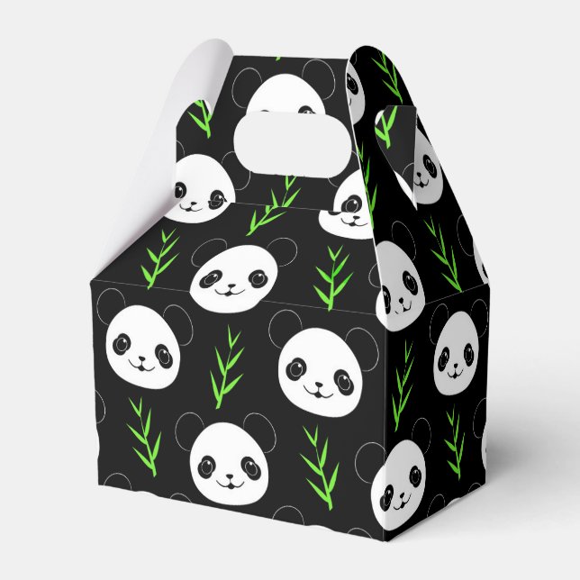 Kawaii Panda Pattern Bamboo In Black White Green Favor Boxes (Front Side)