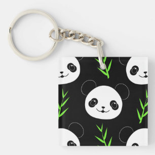Kawaii Panda Pattern Bamboo In Black White Green Keychain