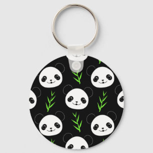 Kawaii Panda Pattern Bamboo In Black White Green Keychain