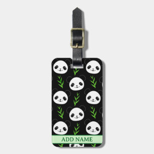 Kawaii Panda Pattern Bamboo In Black White Green Luggage Tag