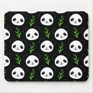 Kawaii Panda Pattern Bamboo In Black White Green Mouse Pad