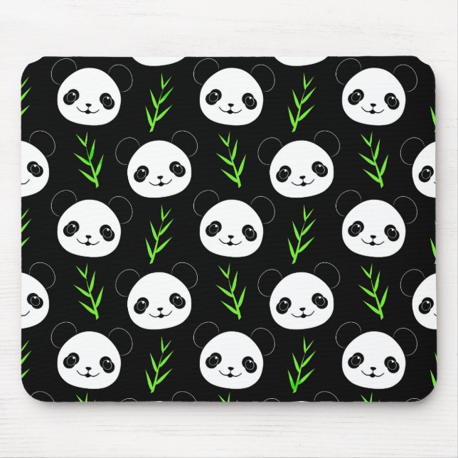 Kawaii Panda Pattern Bamboo In Black White Green Mouse Pad (Front)