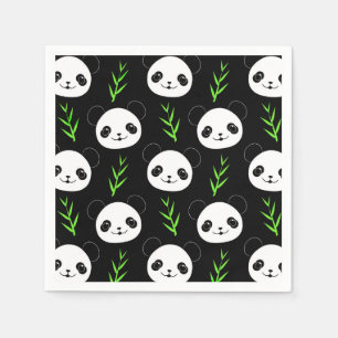 Kawaii Panda Pattern Bamboo In Black White Green Napkins
