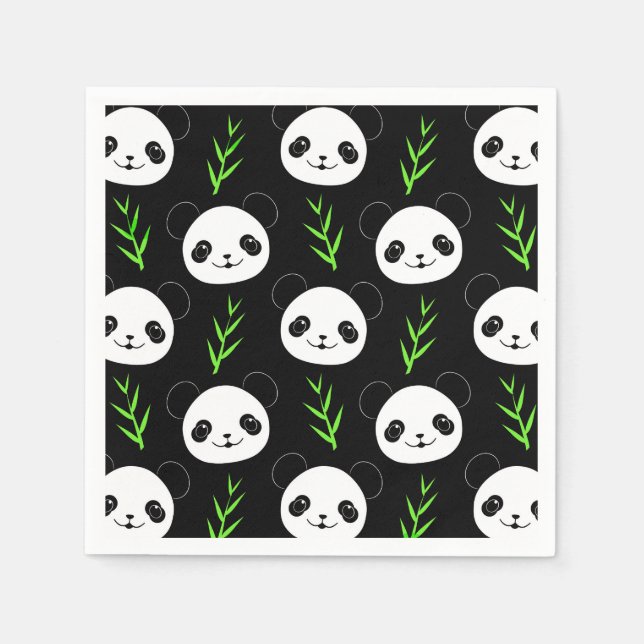 Kawaii Panda Pattern Bamboo In Black White Green Napkins (Front)