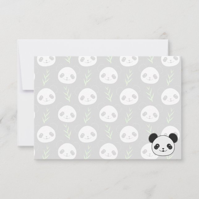 Kawaii Panda Pattern Bamboo In Black White Green Note Card (Front)