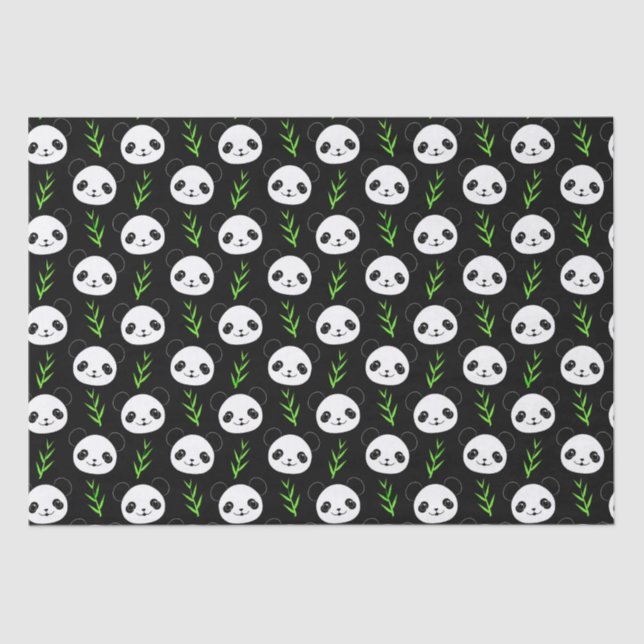 Kawaii Panda Pattern Bamboo In Black White Green Tissue Paper (Front)