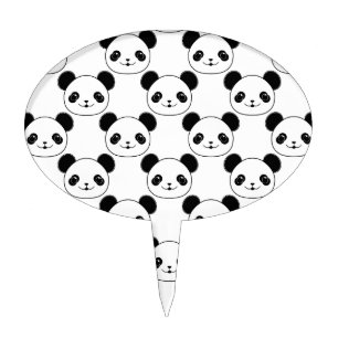 Kawaii Panda Pattern In Black And White Cake Topper