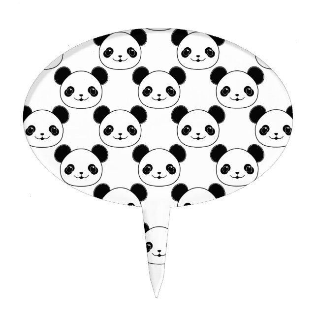 Kawaii Panda Pattern In Black And White Cake Topper (Front)