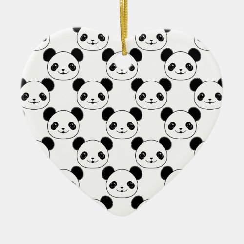 Kawaii Panda Pattern In Black And White Ceramic Ornament