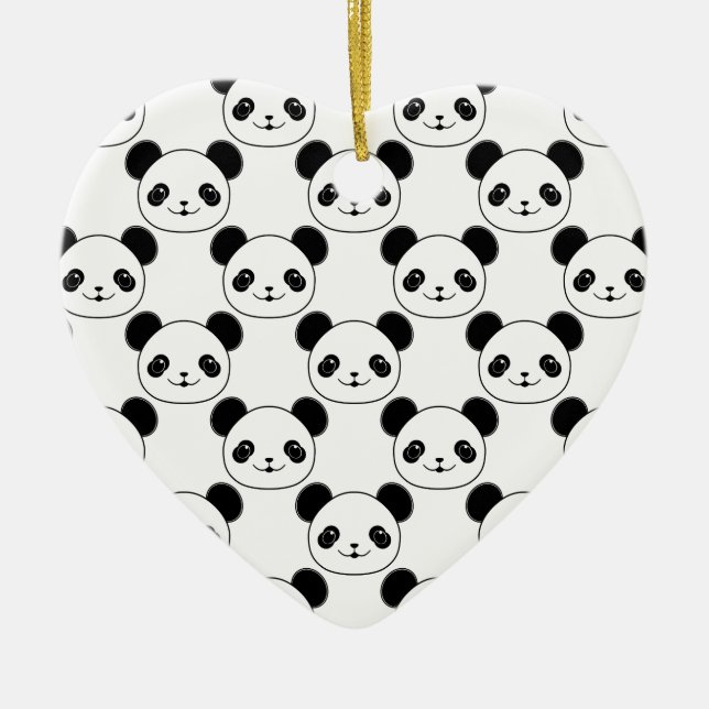 Kawaii Panda Pattern In Black And White Ceramic Ornament (Front)