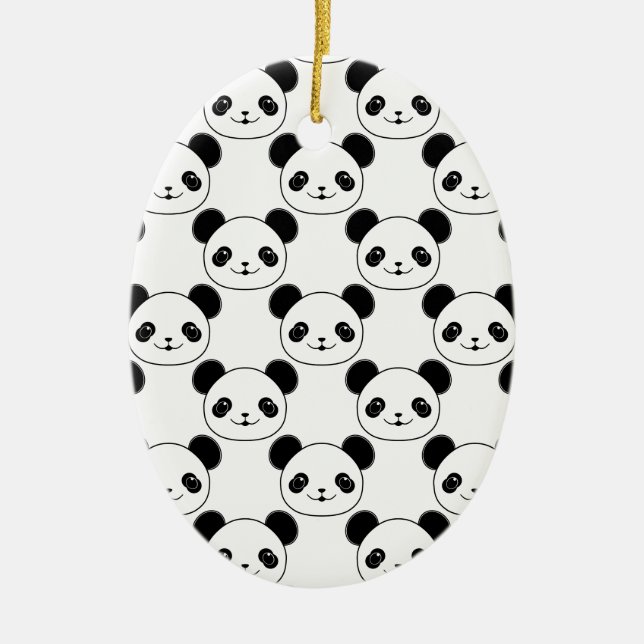 Kawaii Panda Pattern In Black And White Ceramic Ornament (Front)