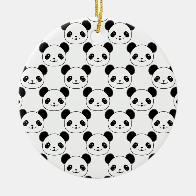 Kawaii Panda Pattern In Black And White Ceramic Ornament (Front)