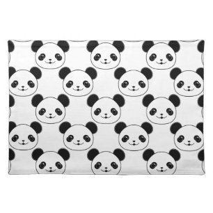Kawaii Panda Pattern In Black And White Cloth Placemat