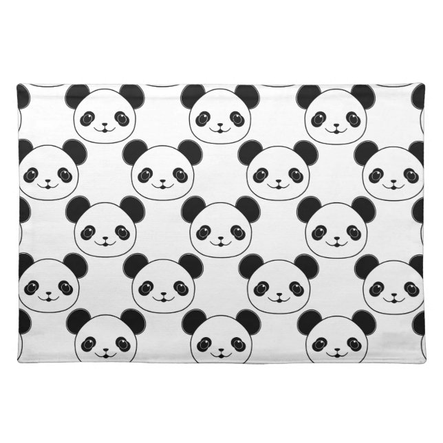 Kawaii Panda Pattern In Black And White Cloth Placemat (Front)