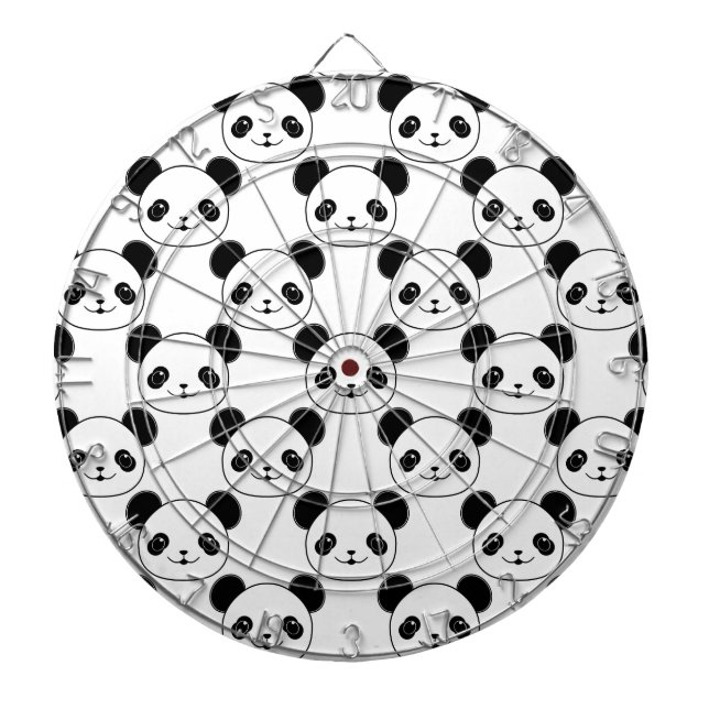 Kawaii Panda Pattern In Black And White Dartboard With Darts (Front)