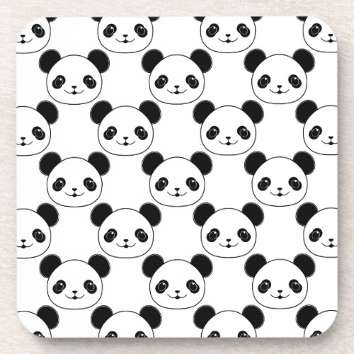 Kawaii Panda Pattern In Black And White Drink Coaster