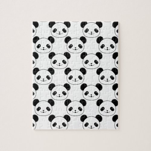 Kawaii Panda Pattern In Black And White Jigsaw Puzzle