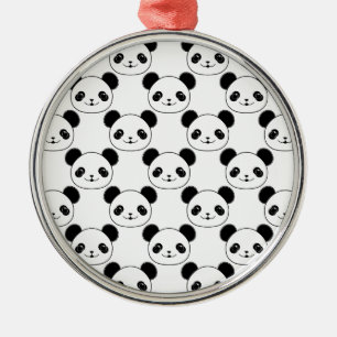 Kawaii Panda Pattern In Black And White Metal Ornament