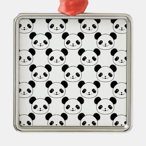 Kawaii Panda Pattern In Black And White Metal Ornament