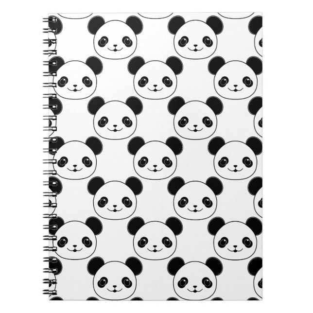 Kawaii Panda Pattern In Black And White Notebook (Front)