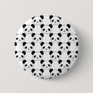 Kawaii Panda Pattern In Black And White Pinback Button