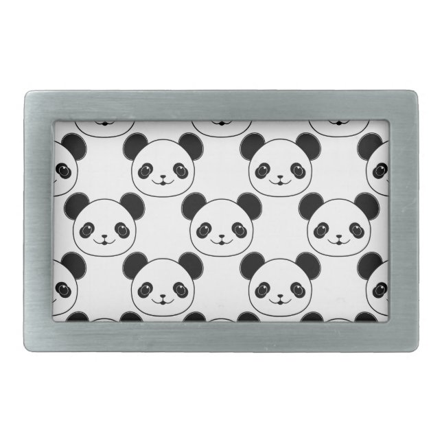 Kawaii Panda Pattern In Black And White Rectangular Belt Buckle (Front)