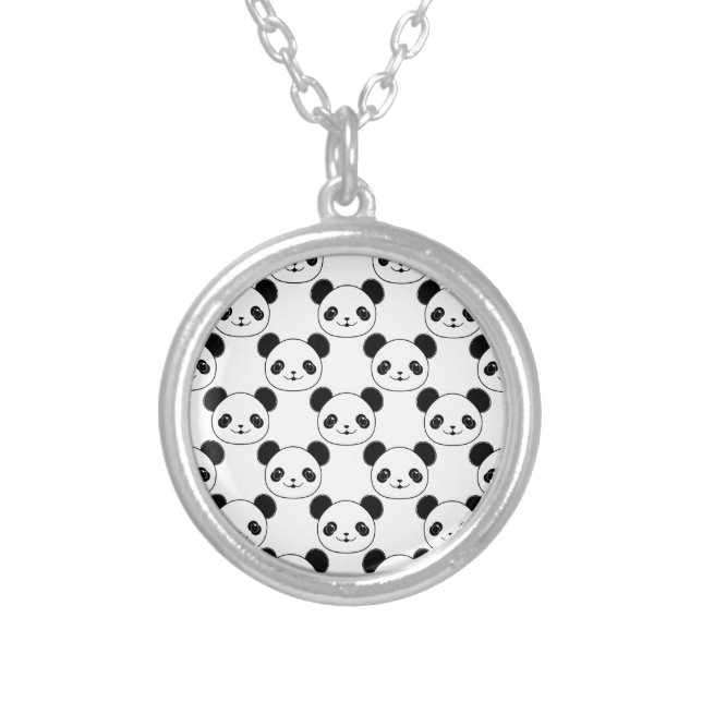Kawaii Panda Pattern In Black And White Silver Plated Necklace (Front)
