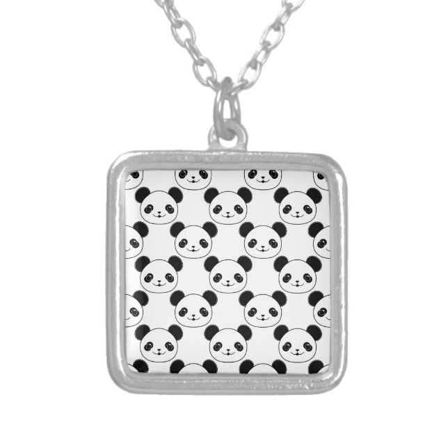 Kawaii Panda Pattern In Black And White Silver Plated Necklace (Front)