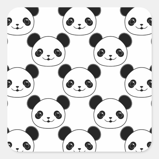 Kawaii Panda Pattern In Black And White Square Sticker (Front)