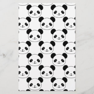 Kawaii Panda Pattern In Black And White Stationery