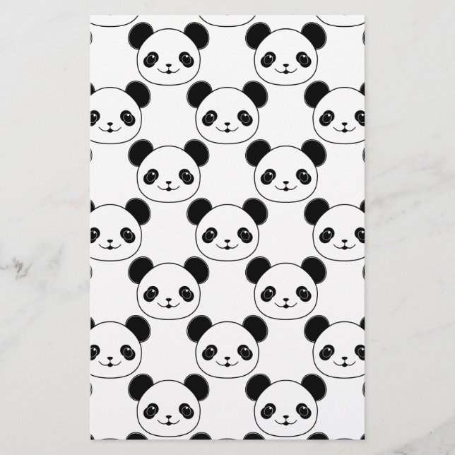 Kawaii Panda Pattern In Black And White Stationery (Front)