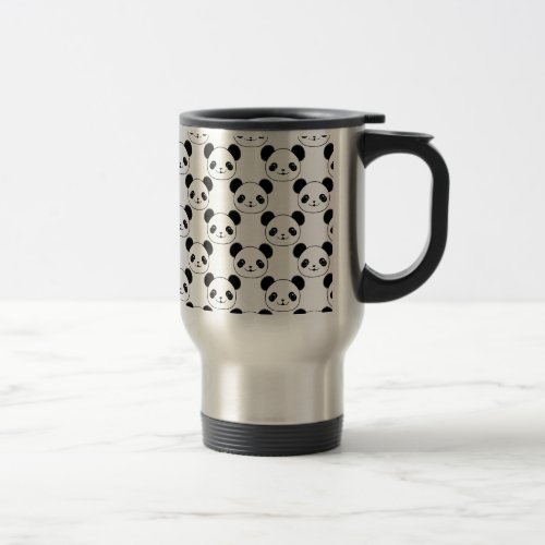 Kawaii Panda Pattern In Black And White Travel Mug