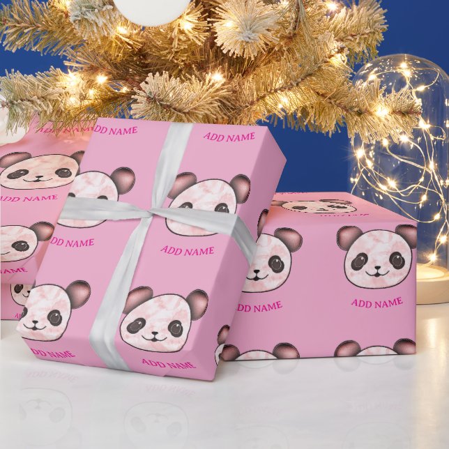 Kawaii Panda Pattern In Pink Wrapping Paper (Holidays)