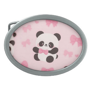 Kawaii Panda Pink Bow Pattern Belt Buckle