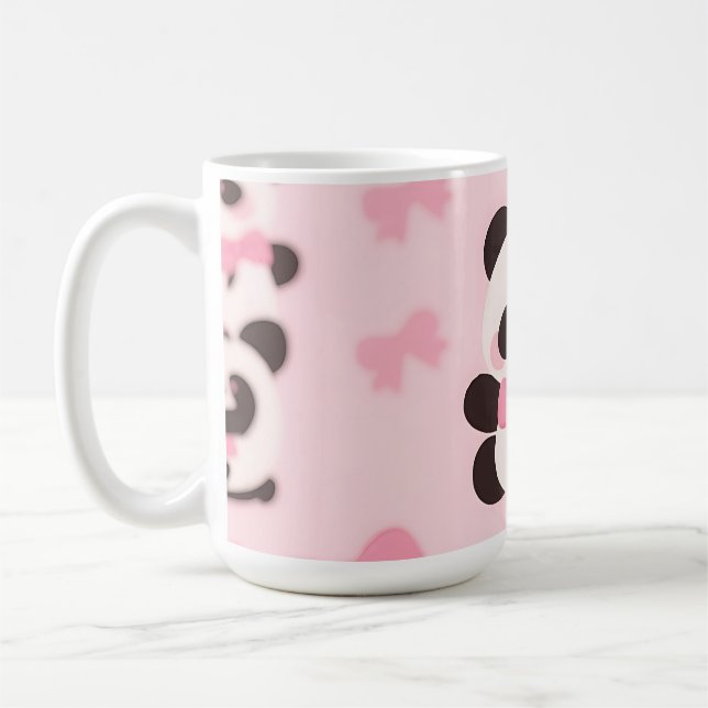 Kawaii Panda Pink Bow Pattern Coffee Mug (Left)