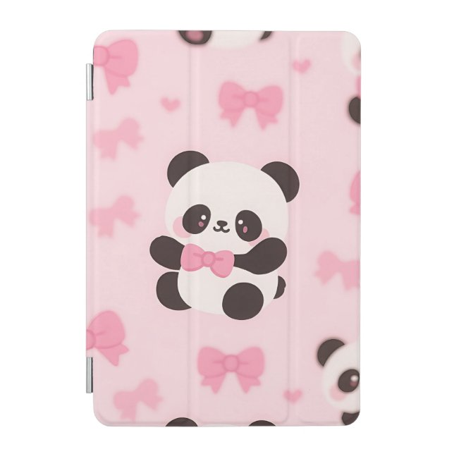 Kawaii Panda Pink Bow Pattern iPad Mini Cover (Front)