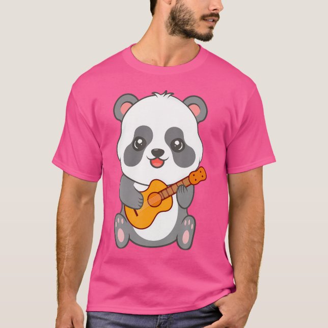 Kawaii Panda Playing Acoustic Guitar Cartoon T-Shirt (Front)