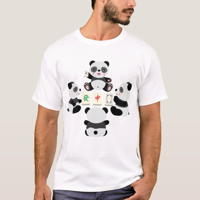 Kawaii Panda Playing Mahjong T-Shirt (Front)