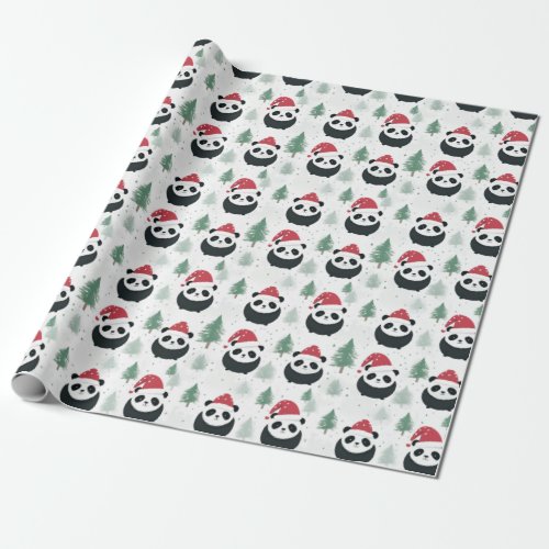 Kawaii Panda Santa Winter holiday pattern  Wrapping Paper