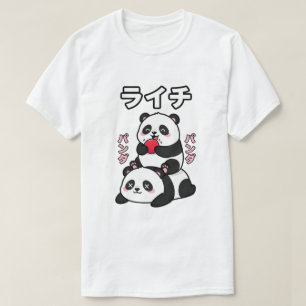 Kawaii Panda Stack Lychee Fruit Japanese Cartoon T-Shirt