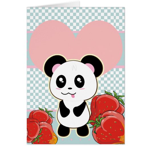Kawaii Panda strawberries cute Cards (Front)